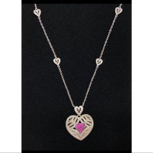Ruby and Diamond Accent Heart Necklace Sterling Silver 18 Inches NIB